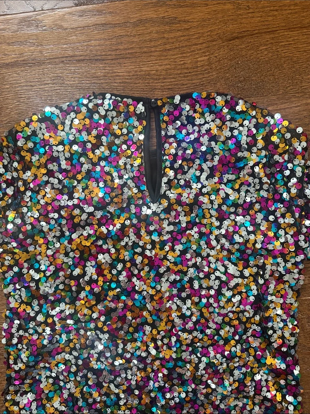 New SHEIN Kids Black Multicolor Sequin Short Sleeve Top
